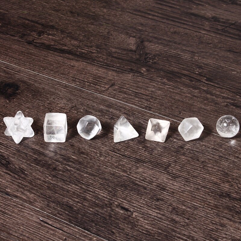 7 pezzi di pietre preziose di cristallo di quarzo trasparente solidi platonici guarigione geometrica sacra pietra Reiki intagliata artigianato creazione di gioielli 18-25mm