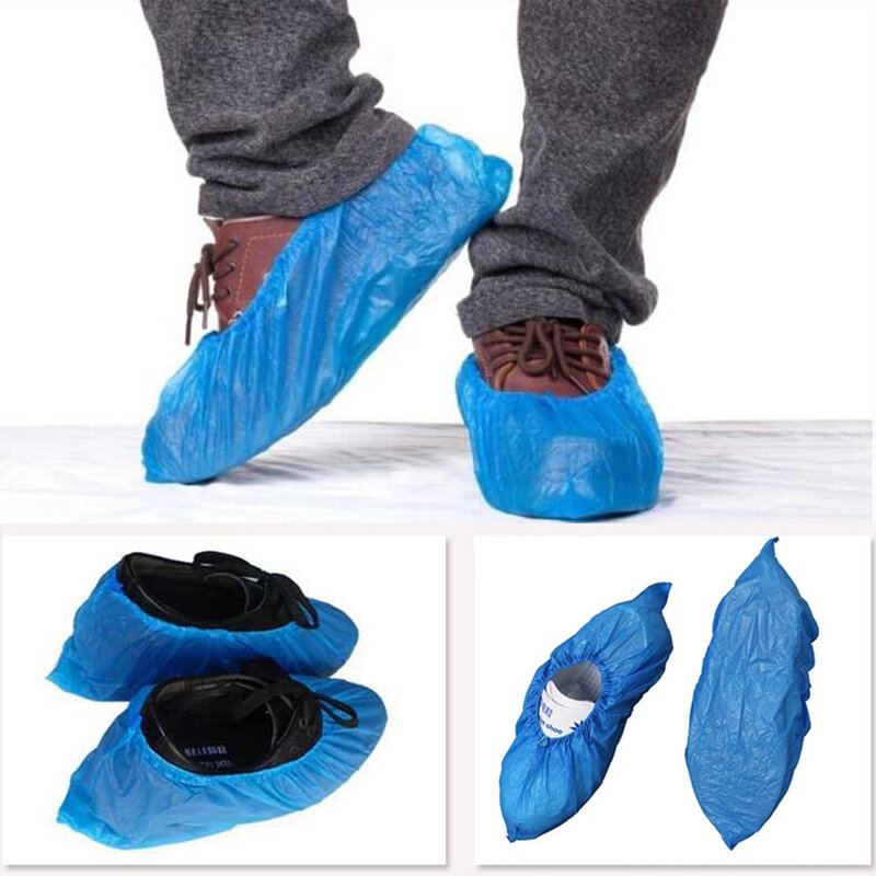 100 tampas descartáveis plásticas da sapata dos pces que limpam overshoes protetores
