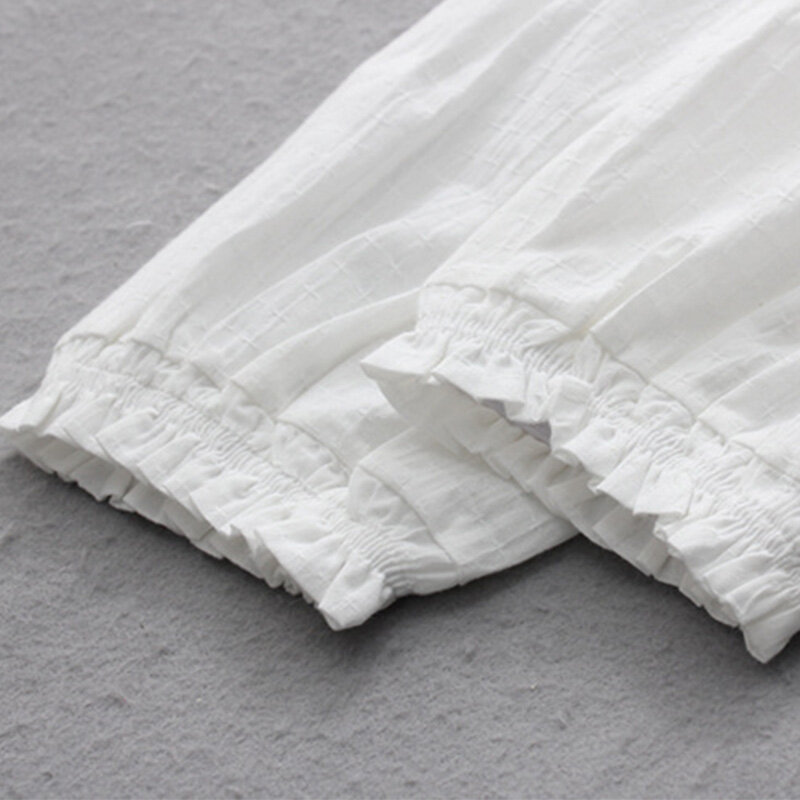 Camisa casual feminina mori bordada, blusa feminina elegante de algodão sólida branca e manga longa u185, para primavera e verão