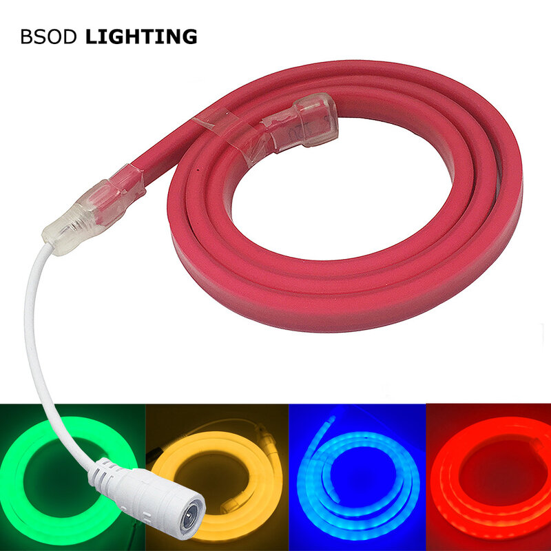 Lampu Neon Strip LED 1M-100M 12V dengan Colokan DC BSOD 2835 120Leds/M Putih Merah Hijau Biru Tali Tahan Air Kabel EI Lampu Tanda Tabung