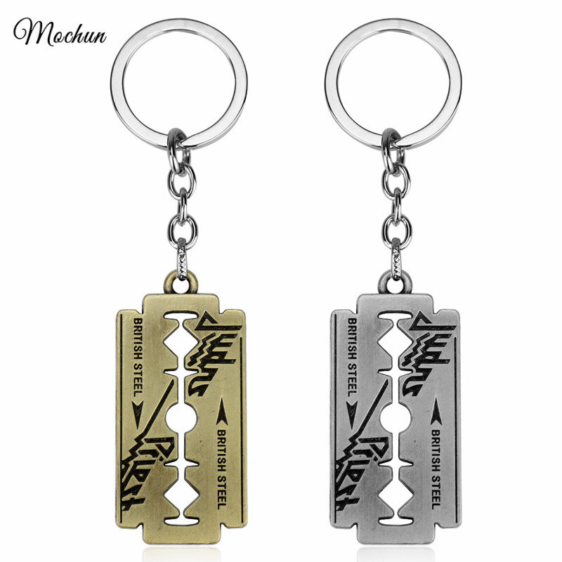 MQCHUN British Rock Band Judas Priest Razor Blade Shape Keychain Dog Tag Metal Keyring Chaveiro Key Chain For Music Fans Gifts