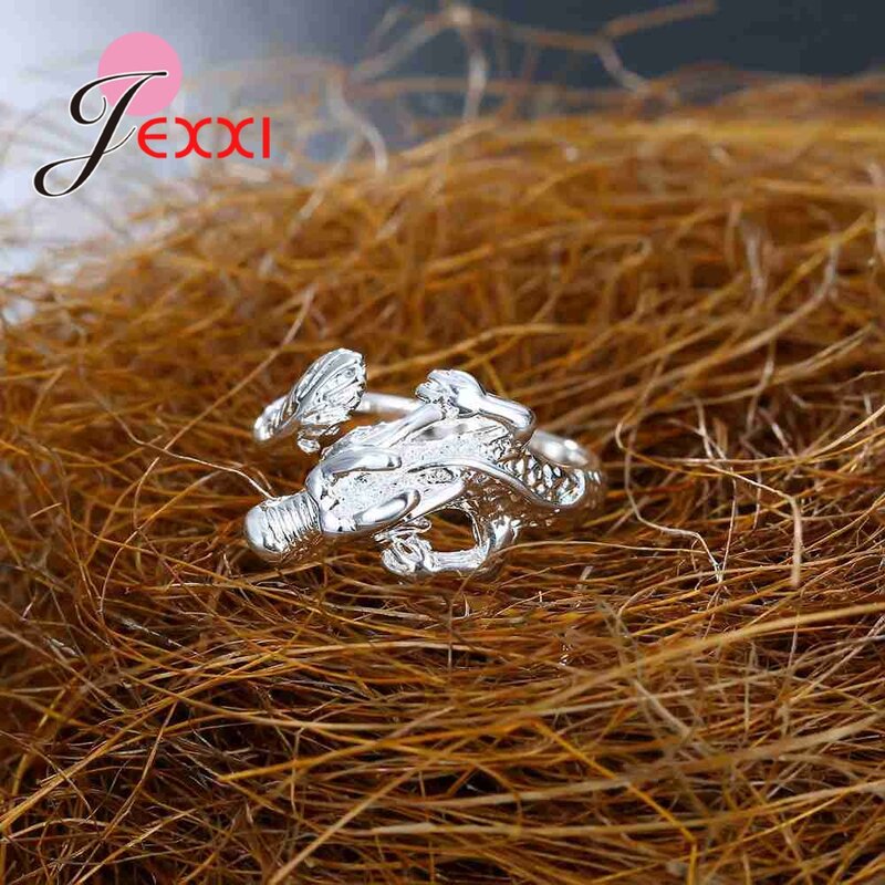 925 Sterling Silver Ring for Women Man Lovers Chinese Style Dragon Adjustable Size Animal Design Fashion Party Accessory
