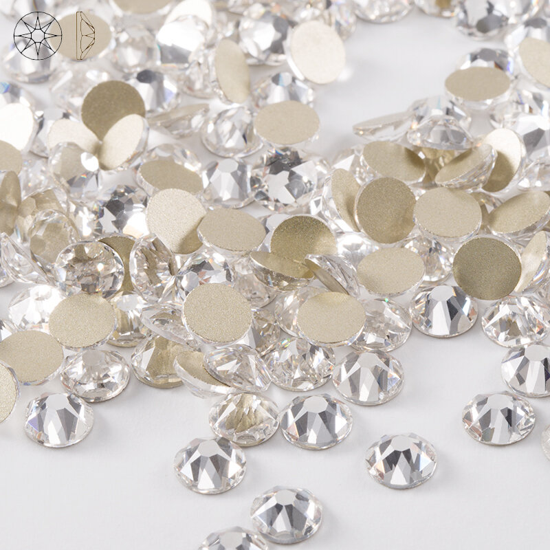 Diamantes de imitación para decoración de uñas, 8 grandes + 8 pequeñas facetas de corte, cristal transparente/Cristal AB, parte posterior plana, no Hotfix, piedras de cristal
