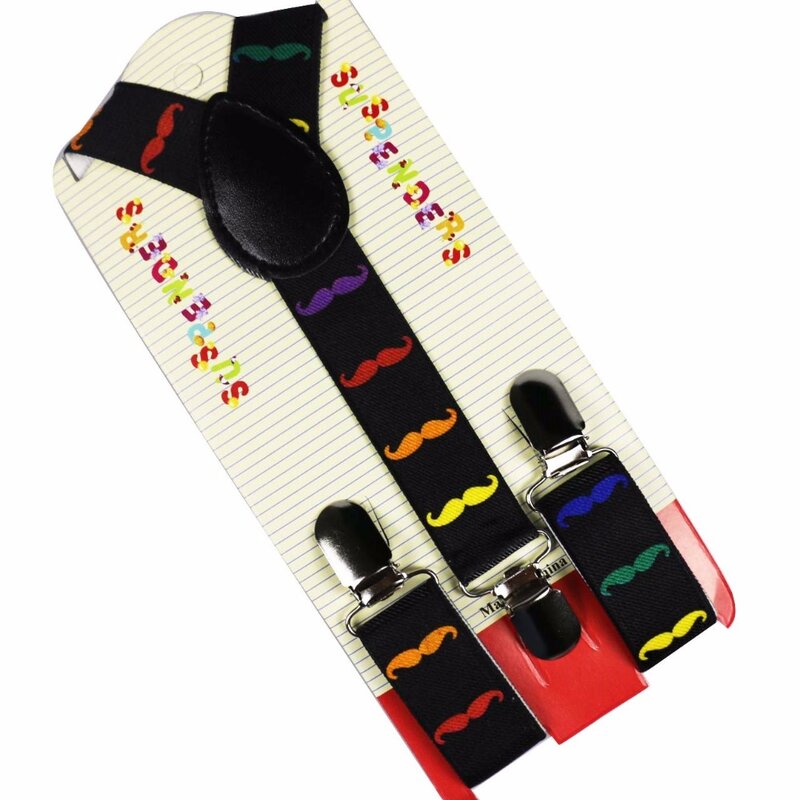 Winfox – bretelles réglables colorées à clipser pour enfants, avec impression moustache, de haute qualité, pour garçons