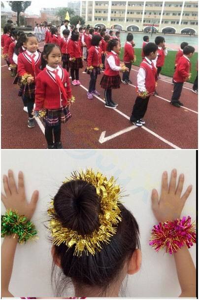 Crianças dia festival atividade esporte reunião dança criança adulto folha de metal mão flor sequin pulso sino pulseira desempenho adereços
