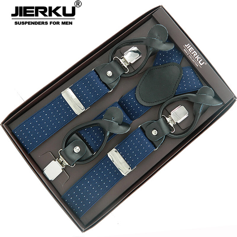 JIERKU Genuine Leather Suspenders Man's Braces 3Clips Suspensorio Buttons Suspenders Trousers Strap Father/Husband's Gift