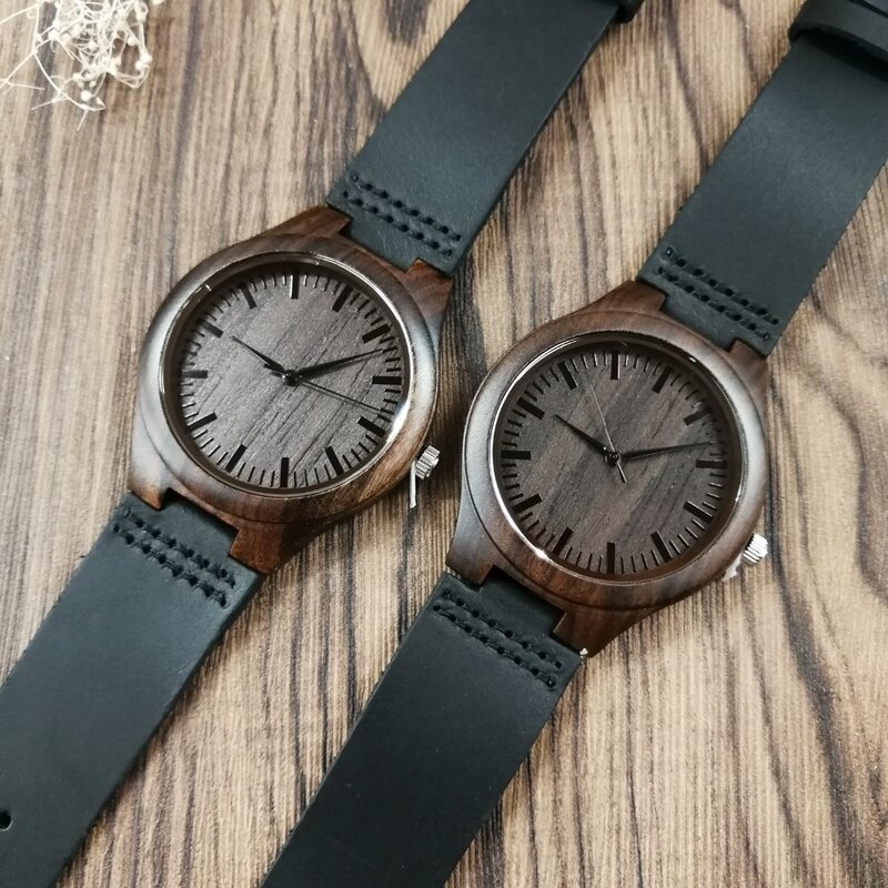 Spersonalizowany drewniany zegarek na zamówienie dla mężczyzn prezenty dla chłopaka grawerowane potwierdź tekst na czarne drzewo sandałowe zegarek nie może zmienić tekstu