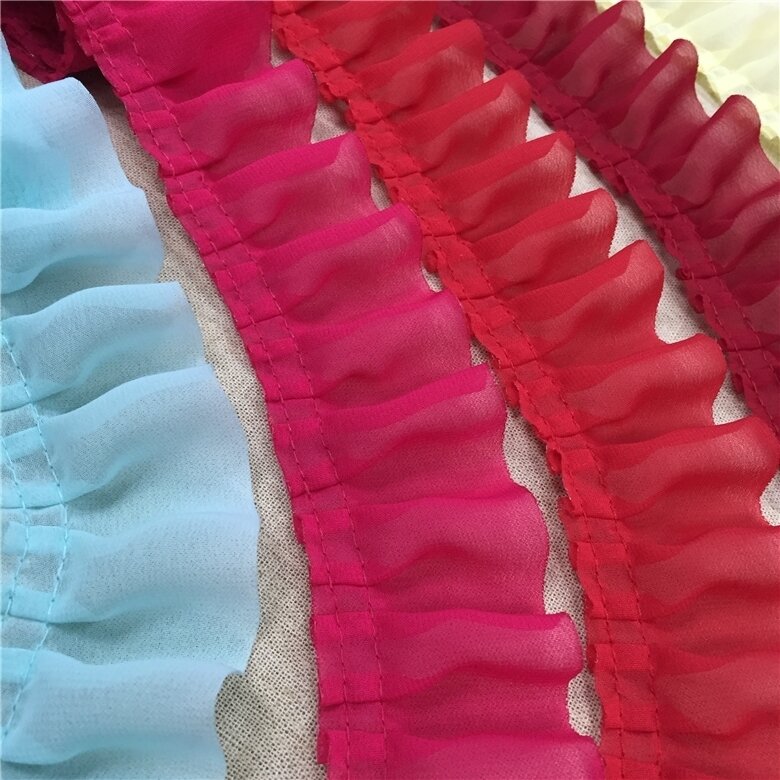 5CM szerokości Multicolor proste plisowane miękkie szyfon tiul koronki tkaniny DIY odzież sukienka spódnica lalka ubrania krawędzi akcesoria do szycia