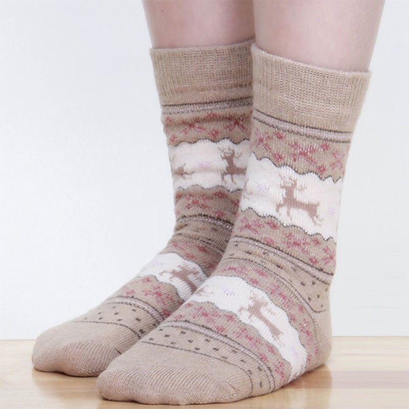 Calcetines cálidos de lana para mujer, calcetín de media caña, regalo cómodo, invierno, navidad, 1 par