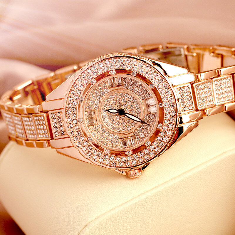 Relojes de cristal de lujo para mujer, pulsera con diamantes de imitación a la moda, relojes de cuarzo femeninos, 2019
