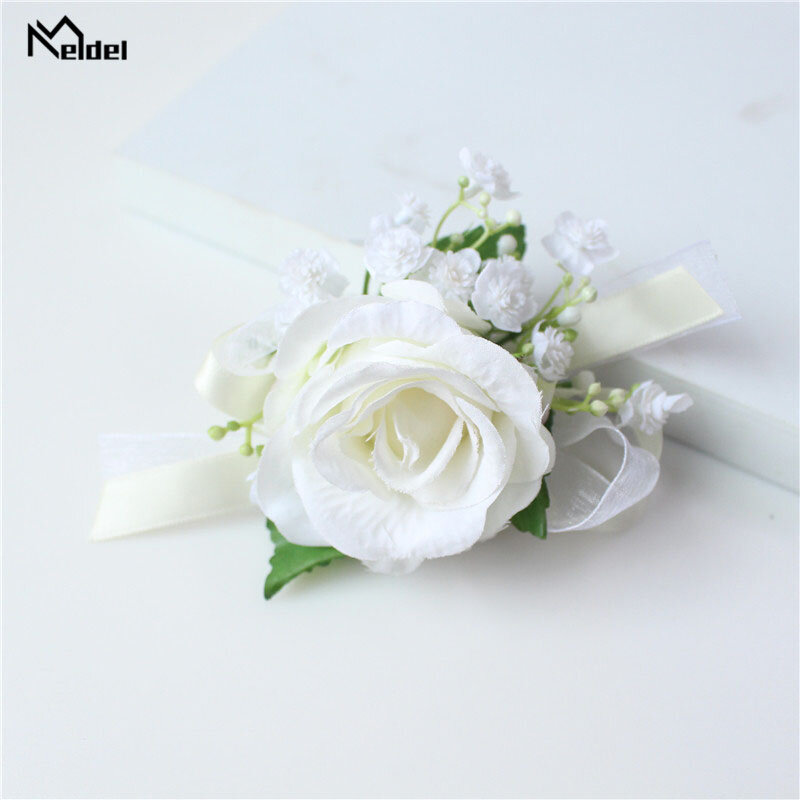 Meldel Corsage Men Wedding Rustic Boutonniere White Bridal Wrist Corsage Bridesmaid Groomsmen Party Meeting Personal Decorations