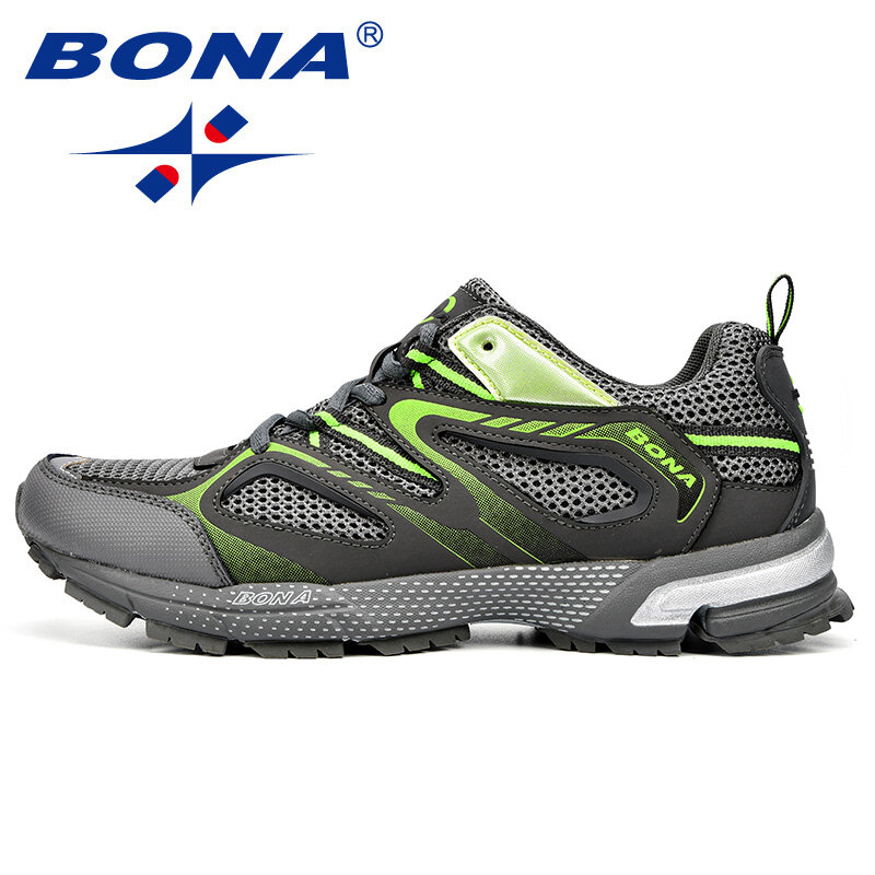Мужские кроссовки BONA для бега, классические, сетчатые, со шнуровкой, Коровья спилка, Уличная обувь для бега