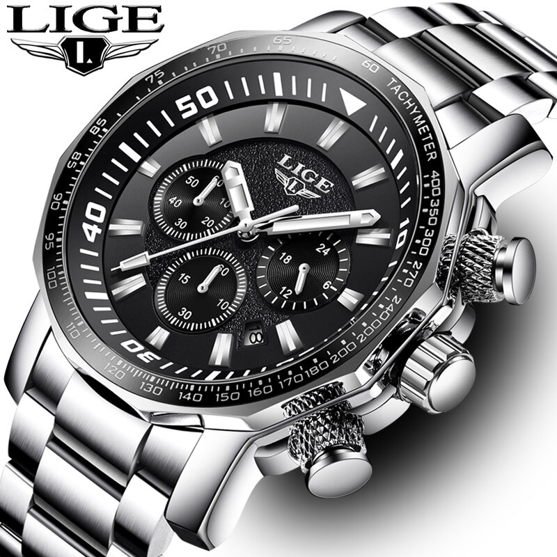 Relogio Masculino ผู้ชายนาฬิกา LIGE Luxury Business นาฬิกาควอตซ์ผู้ชายขนาดใหญ่ Dial แฟชั่นทหารกีฬานาฬิกา