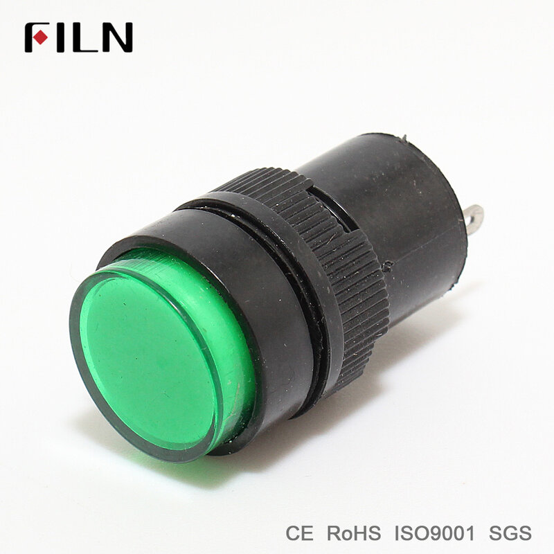 FILN 12v indicator light 16mm plastic signal lamp red yellow blue green white 12v 24v 110v led