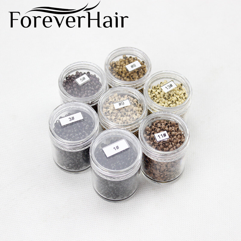 Forever Hair 1000 szt./butelka do przedłużania włosów pierścionek 3mm * 2mm * 2mm miedziane koraliki do włosów Nano ringi do przedłużania włosów do przedłużania włosów mikro koraliki narzędzi