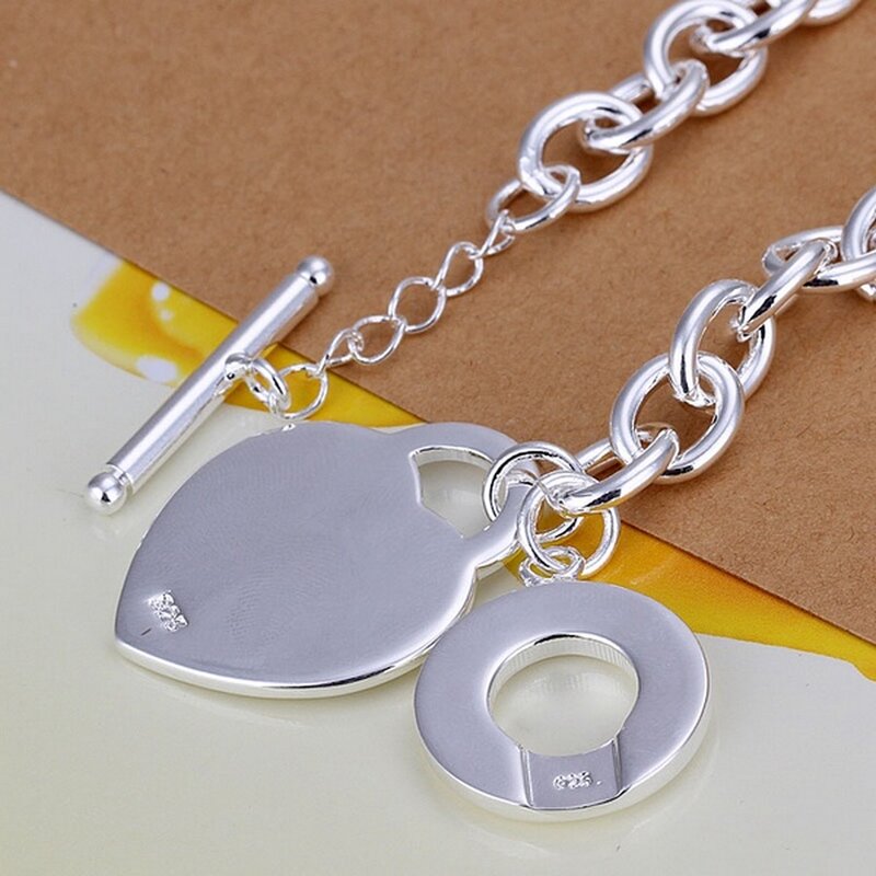 factory price valentine gift fashion beautiful Silver color Charms heart women Jewelry Bracelets chain lady wedding H274