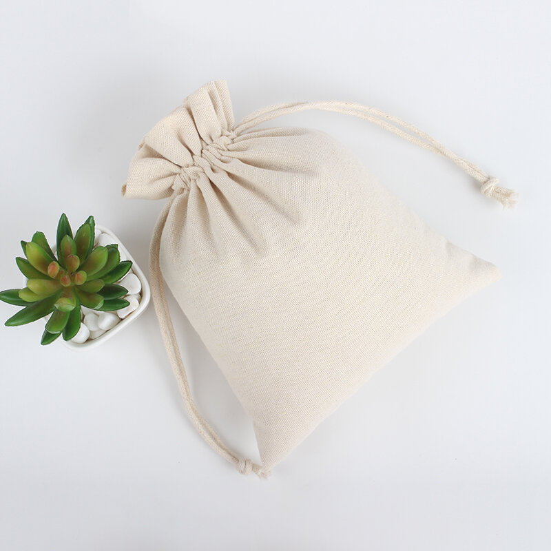 2 Pcs/Lot High Quality Natural Linen Storage Drawstring Bags Christmas Gift Package Small Pouch Home Organize Cotton Sacks