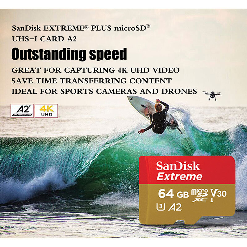 Sandisk extrema plus-cartão micro sd a2 u3 v30, 64gb, 128gb, 256gb, 160 mb/s, memória flash 10 tf