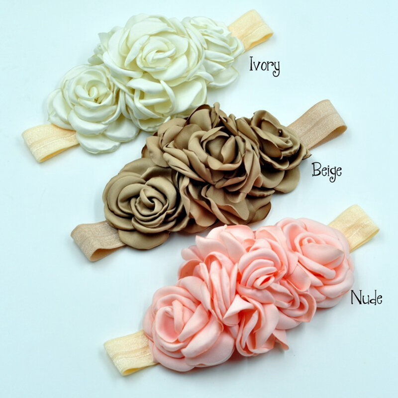Tiara de tecido flor em camadas 5 peças, da moda 3 cores flor em camadas faixa elástica artesanal bebê arco para crianças acessórios de cabelo
