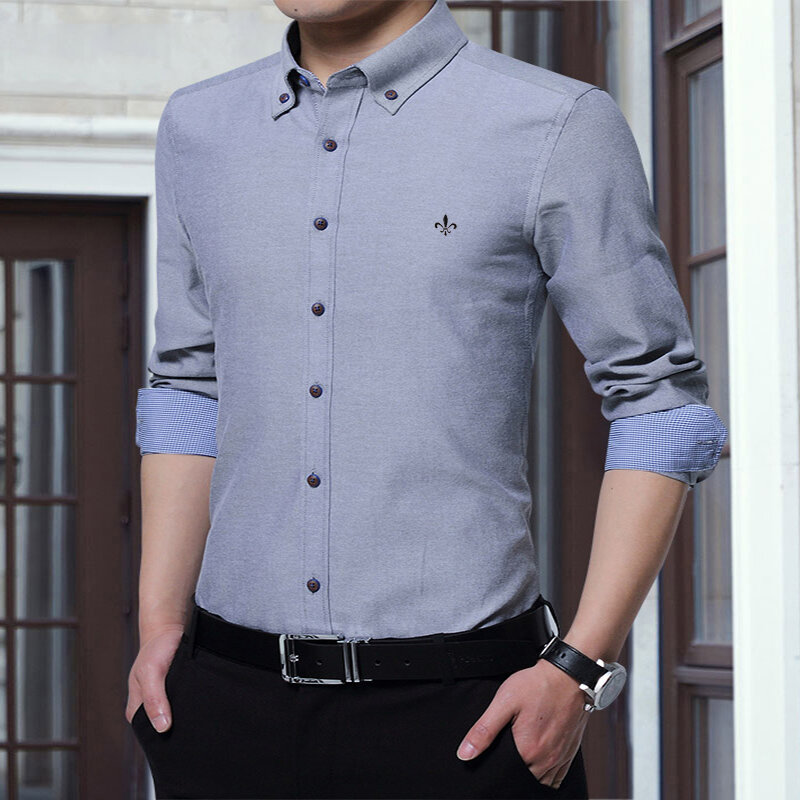 Dudalina camisa social masculina, camisa de manga longa com gola virada para baixo, moda casual 2020 algodão