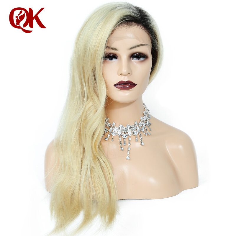 QueenKing hair 13*6 Wig 180% Density Ombre T1B 613 Silky Straight Preplucked Hairline 100% Brazilian Human  Hair