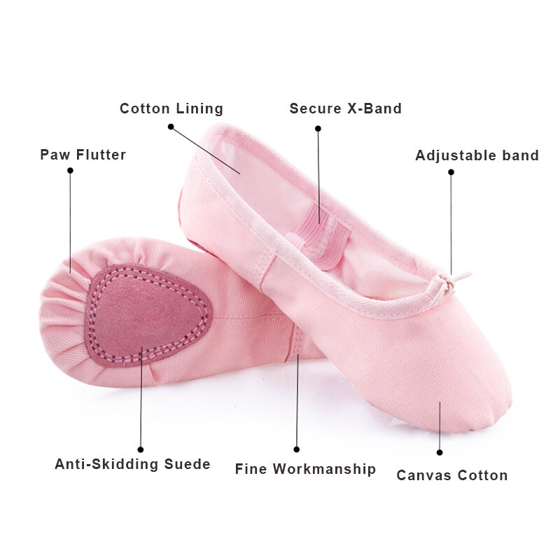 Sepatu balet kanvas untuk anak perempuan, sandal dansa sol terpisah, sepatu dansa Yoga senam, sepatu balerina untuk anak-anak