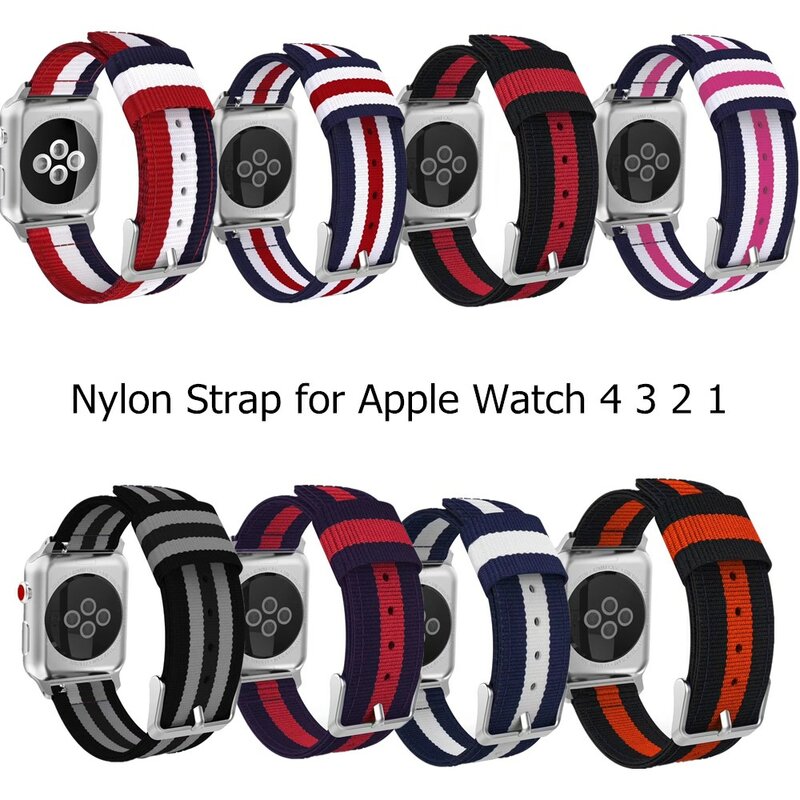 Woven Nylon Strap for Apple Watch Series 5 4 3 2 stripe Color Buckle Watchband 38 42 MM Replacement band for iWatch Accessoriess