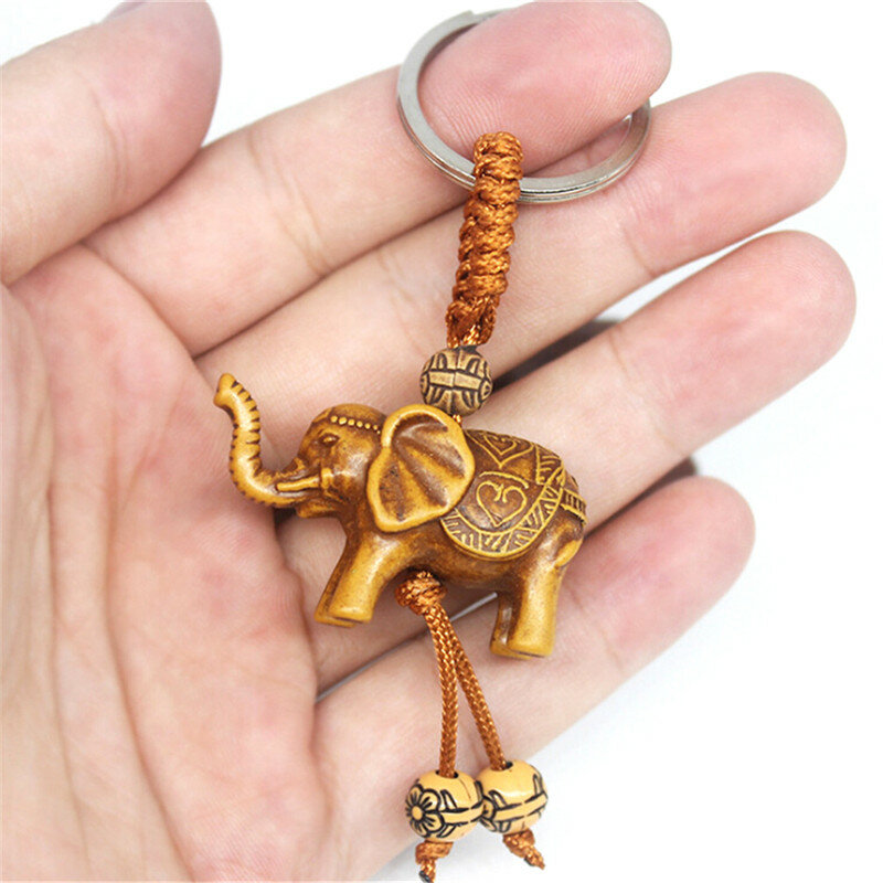 Elefante de la suerte tallado en madera colgante bolsa decoración regalo
