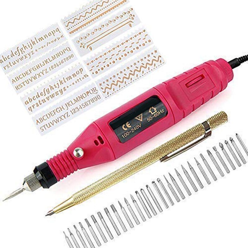 Mini elétrica caneta gravador mini diy ferramenta de gravura kit para metal vidro cerâmica plástico madeira jóias com scriber etcher 30 bit