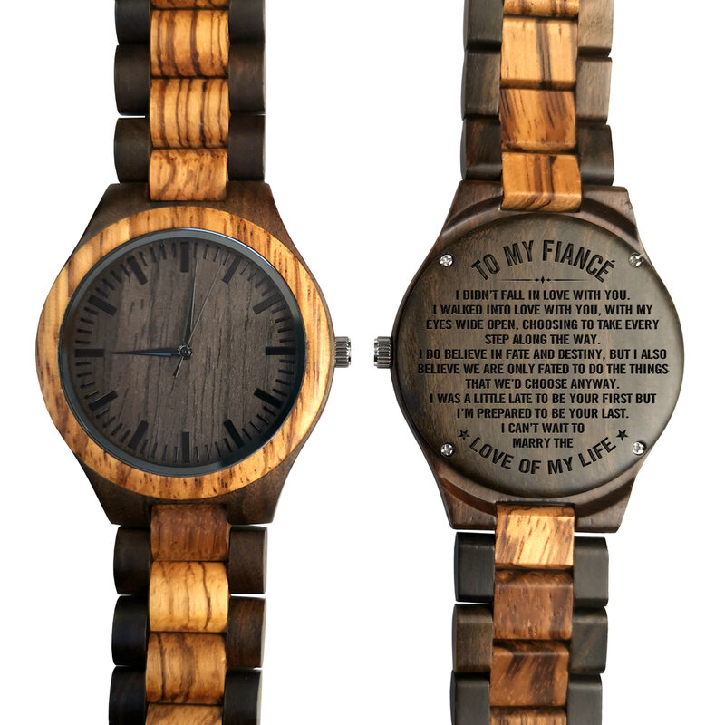 Y1500 럭셔리 우드 시계 세련된 나무 쿼츠 시계 성격 크리 에이 티브 디자인 메시지 새겨진 생일 기념일 선물