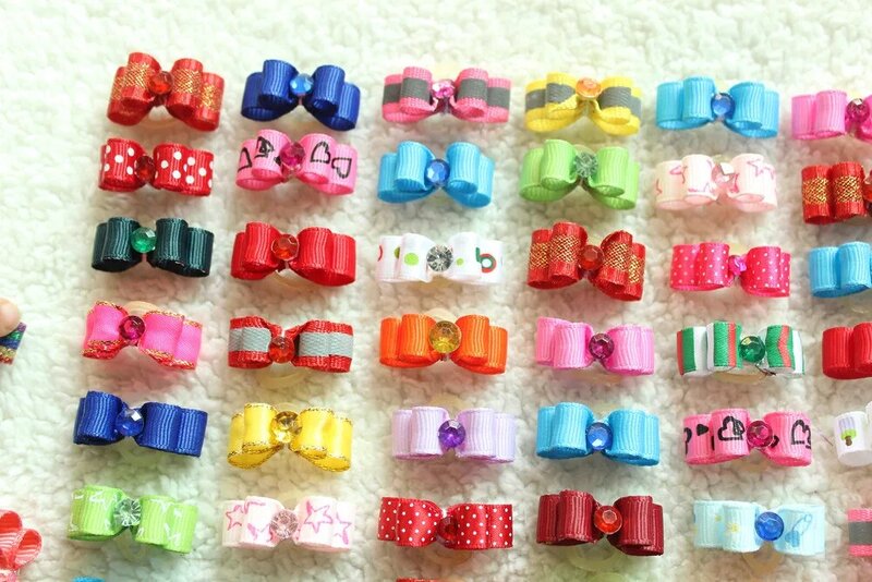 50Pcs Handmade Small Dog Bow Diamond Grooming Bows pet Hair bows For Puppy Dogs Accessories Boutique Products Color Party