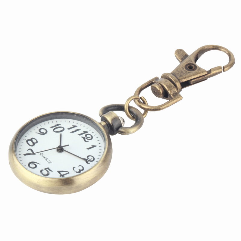 OUTAD 1 Buah Jam Tangan Saku Antik Quartz Perunggu Jam Tangan dengan Gantungan Kunci Pergerakan Jam Tangan Saku Dial Bulat Jam Tangan Pria