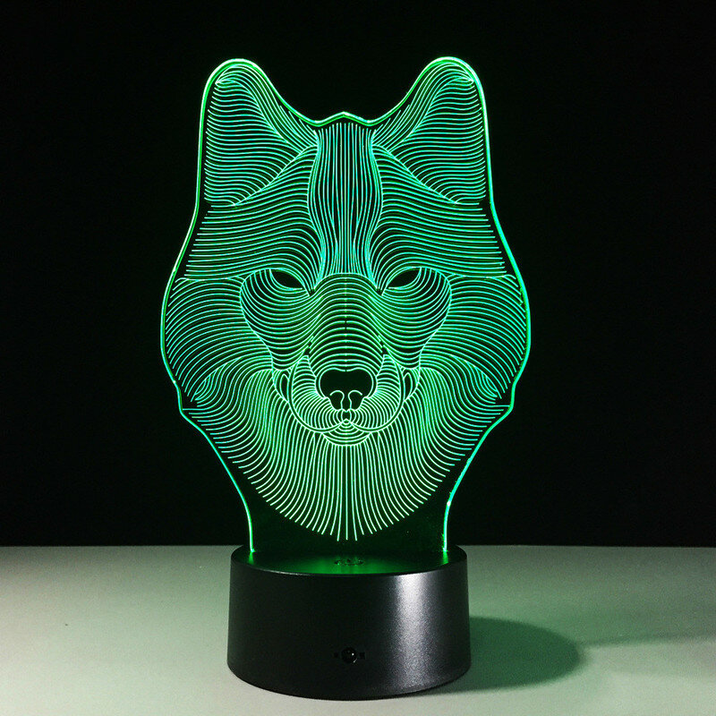 Forma de lobo 3D acrílico LED luz nocturna táctil 7 colores cambiantes escritorio lámpara de mesa fiesta luz decorativa niños regalo de Navidad