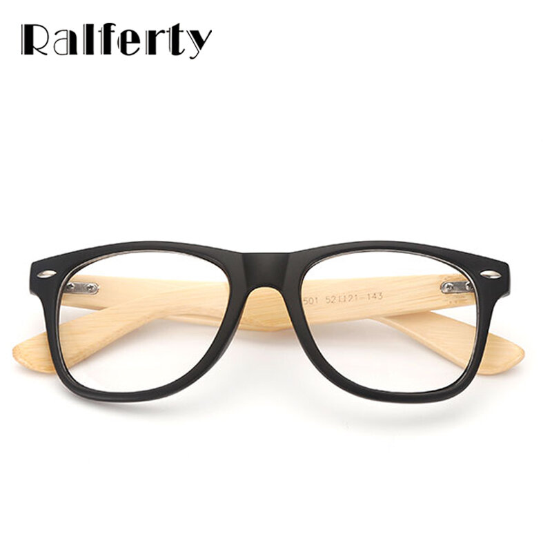 Ralferty-إطار نظارات من خشب البامبو عتيق مع عدسات شفافة ، بوصفة طبية ، للرجال والنساء