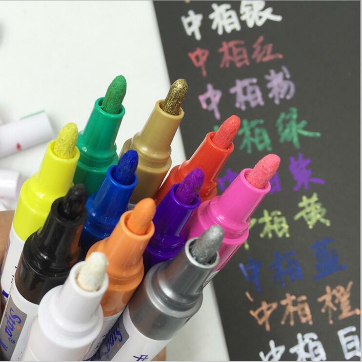 12 colores paint pen marker permanent,  pen for writting on fabrics glass wood oil purple/pink/blue/coffee/gold/silver
