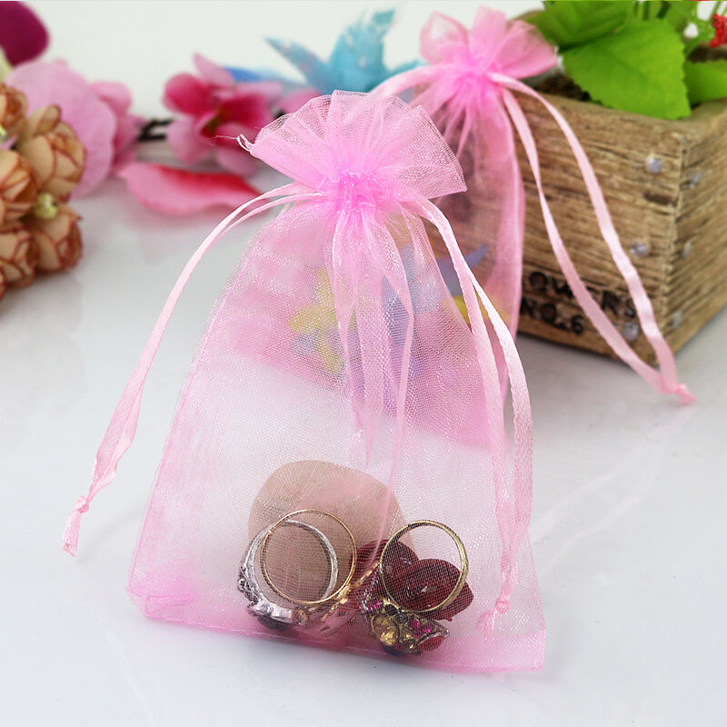 100pcs/lot Pink Jewelry Bag 7x9cm Small Wedding Gift Organza bag Jewelry Packaging Display & Jewelry Pouches