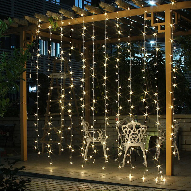 3X3M 300LED Lampu Tali Es Natal Lampu Peri Karangan Bunga Luar Ruangan Rumah untuk Pernikahan/Pesta/Tirai/Dekorasi Taman