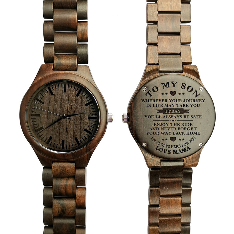 I'M ALWAYS HERE FOR YOU FROM MAMA TO SON ENGRAVED WOODEN WATCH
