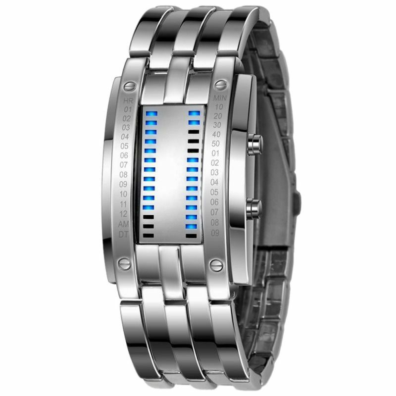 Mężczyźni kobiety technologia przyszłości binarny czarny ze stali nierdzewnej zegarek dla pary data cyfrowy bransoletka LED zegarki sportowe
