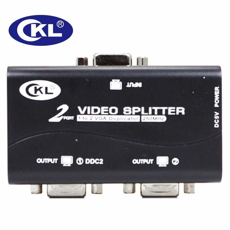 Duplicador de vídeo con divisor VGA, soporte de 2 puertos en cascada, transmisión alimentada por USB de hasta 60M, carcasa de ABS montable en pared, i1920 x 1440