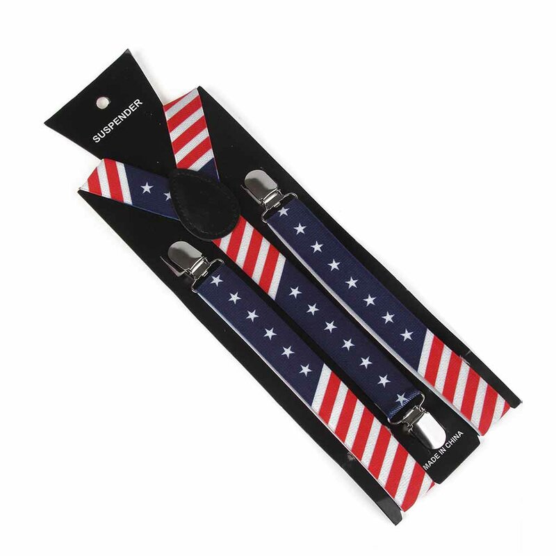 Winfox-Conjunto de tirantes y pajaritas para hombre y mujer, ropa de moda Unisex, Estrella Roja marino, bandera americana