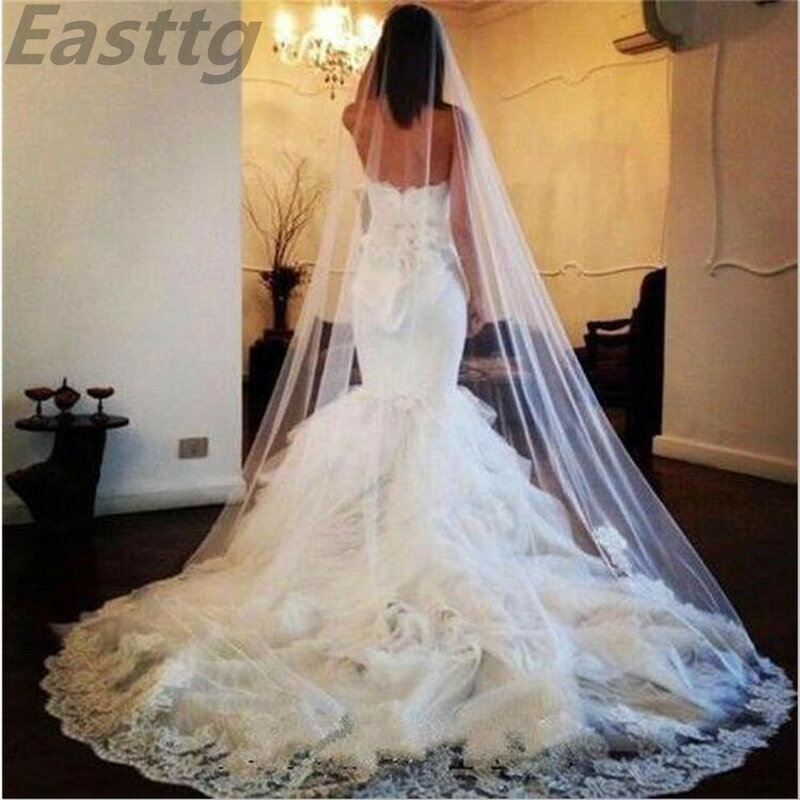 Ivory/White Cathedral Length one Layer Lace Edge Wedding veil Bridal Veils with Comb Veu De Noiva Wedding Accessories