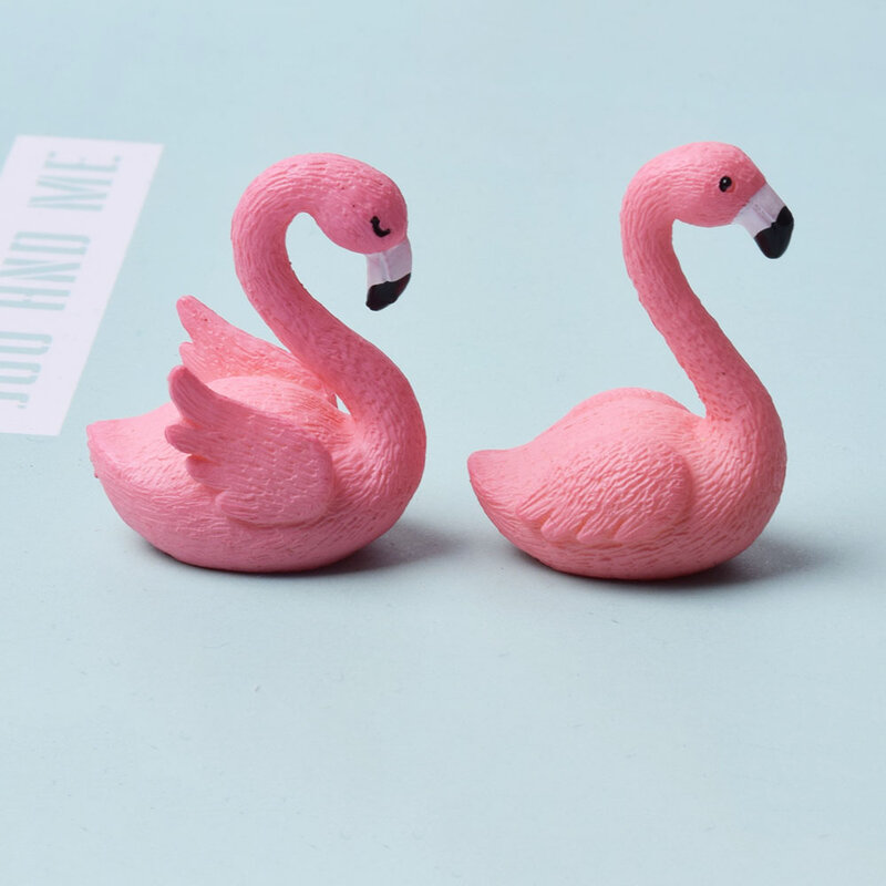 2Pcs/Set 2cm*3cm Micro Flamingo Figurine Miniature Animals Ornaments for DIY Fairy Garden Small Plants Decoration