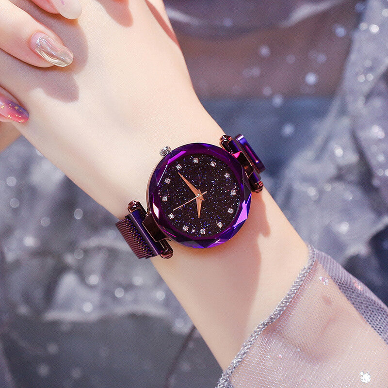 Fashion Starry Sky Watch Magnetic Women Star Diamond Clock Ladies Stainless Steel Mesh Watch Waterproof Quartz Watch Wrist Watch