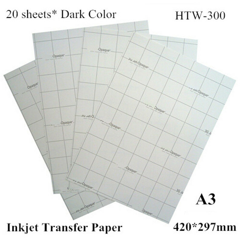 (A3 * 20pcs) dark เหล็กบน Inkjet ความร้อนโอนกระดาษ A3 สำหรับเสื้อผ้าความร้อน Papel สำหรับและผ้า HTW-300 ฟรี