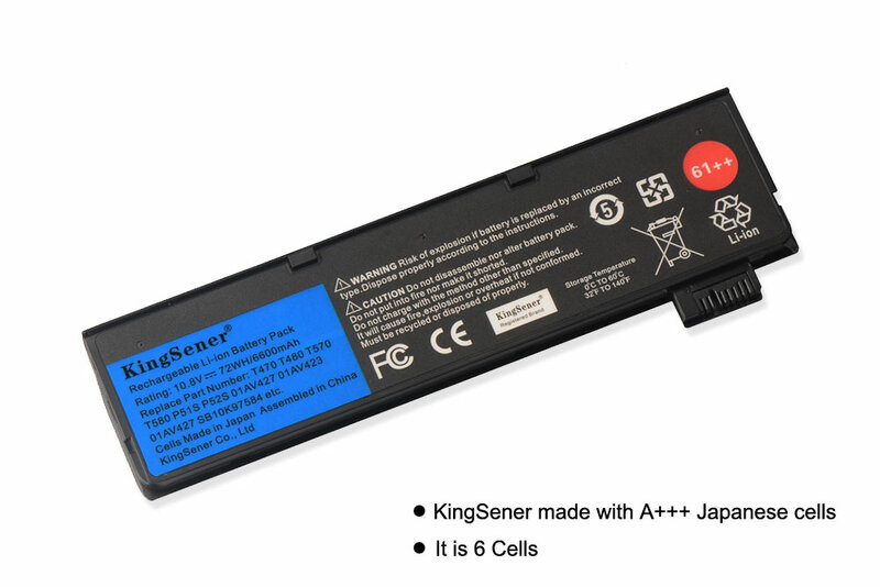 KingSener 10.8V 6600mAh bateria do portátil para Lenovo ThinkPad T470 T480 T570 T580 P51S P52S 01AV427 01AV428 01AV423 SB10K97580 61 ++