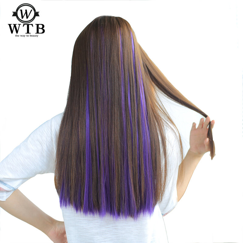 Une pièce rose arc-en-ciel cheveux Extension pour tresses faux Ombre couleur violet synthétique Halo cheveux pièces Clip dans Extensions de cheveux Ins