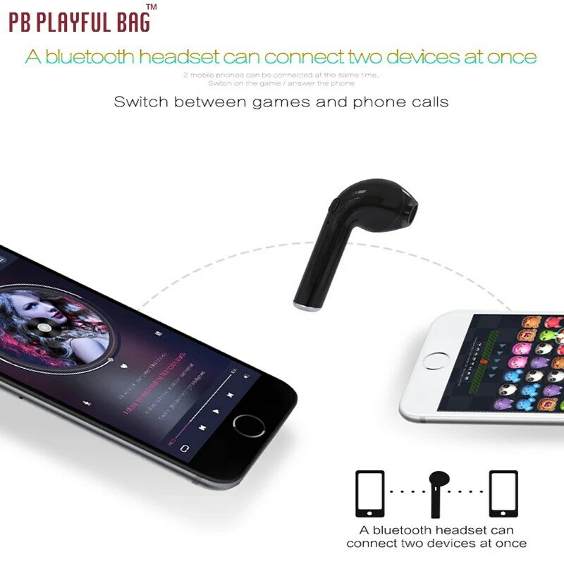 Pb Earphone Tas Main-Main untuk TV Nirkabel Earphone Bluetooth In-Ear Nirkabel Mini Earpiece Headset Bluetooth Tunggal HBQ I7