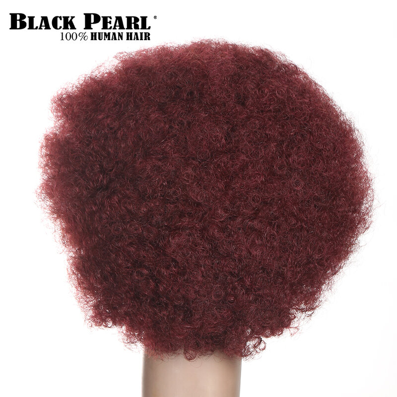 Pelucas de cabello humano rizado para mujeres negras, pelo corto de color rojo vino, Perla Negra, Pixie, Afro, africano, americano, 99j