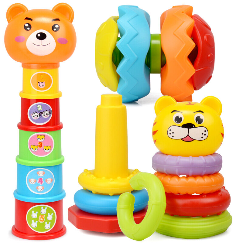 Игрушки Монтессори для раннего развития малышей, радужные слоистые игрушки, чашечки, шары для фитнеса, подставка, Радужное кольцо, башня, детский подарок